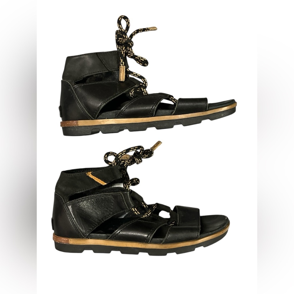 Sorrel sandals black and gold leather size 8.5